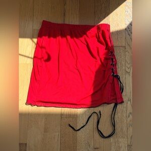 Current Mood Red Mini Skirt with Lace-Up Side